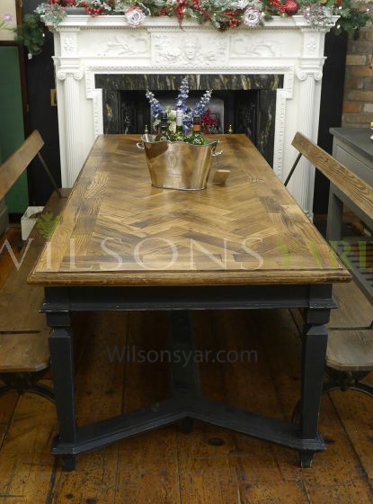 Restored parquet dining table