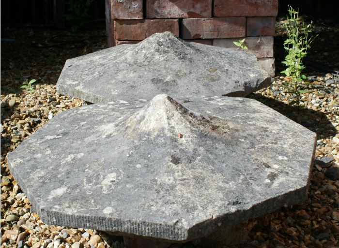 Pair of Pretty early 19th Century Irish Hexagonal Pillar Caps in Limestone