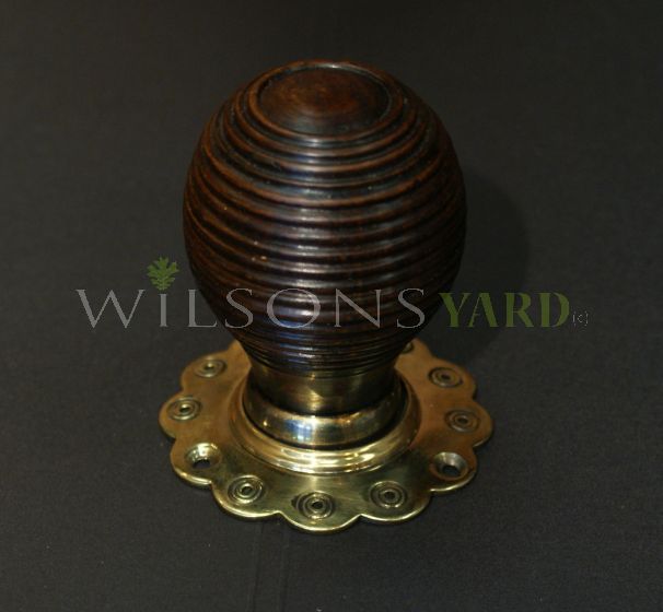 Beech Beehive Door Handles / Door Knobs with Brass Petal Back Plate