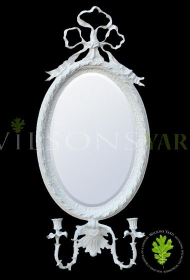 White Clay Paint Oval Sconce Mirror with 2 Candles